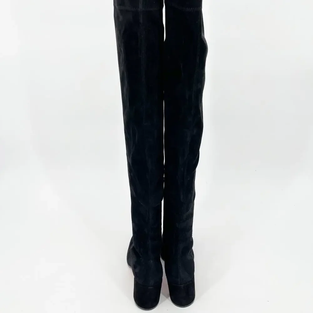 Christian Louboutin Stretchadoxa Black Over the Knee Block Heel Boots EU 37